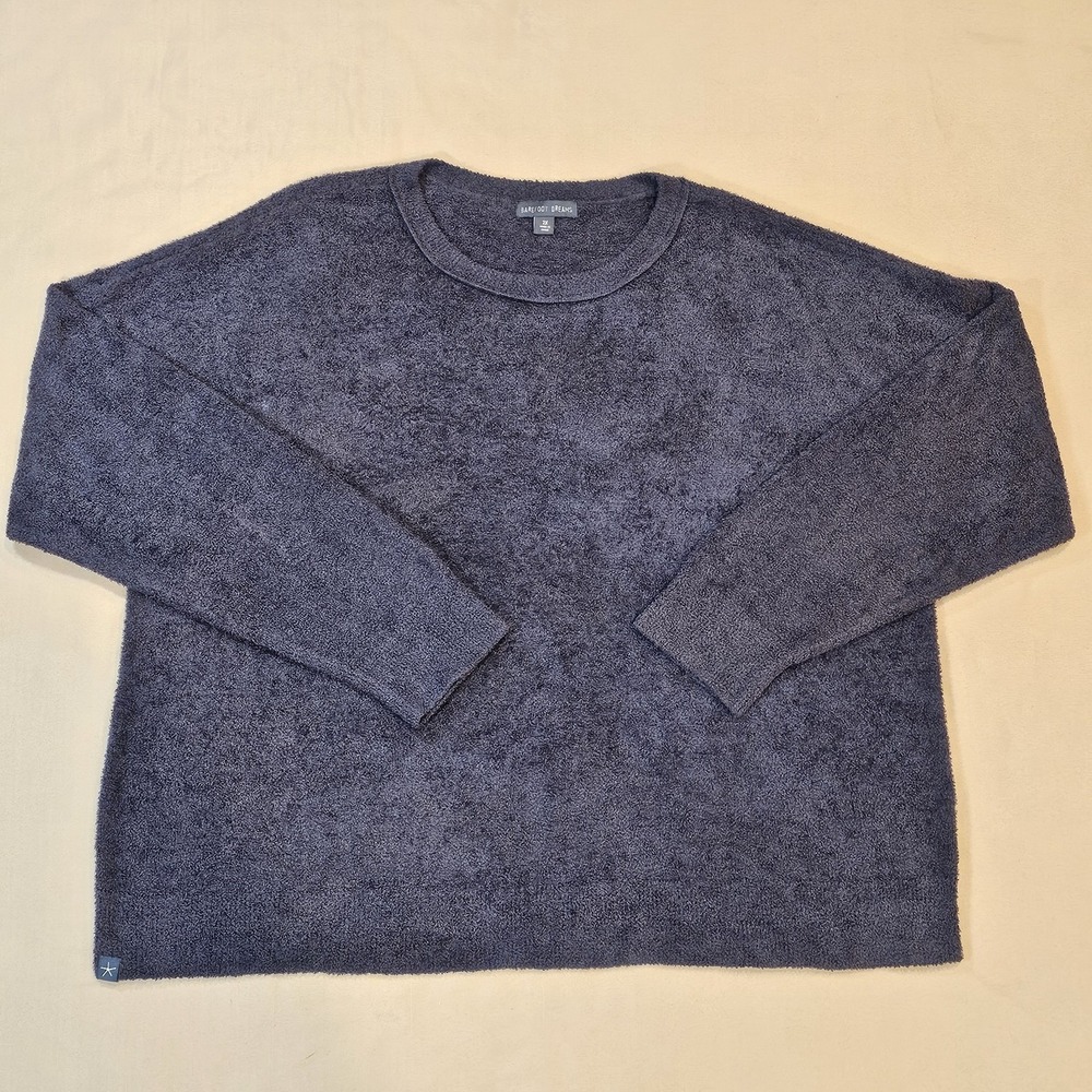 Barefoot Dreams Boucle Crew Neck Long Sleeve Pullover Sweater Indigo Size 2XL
